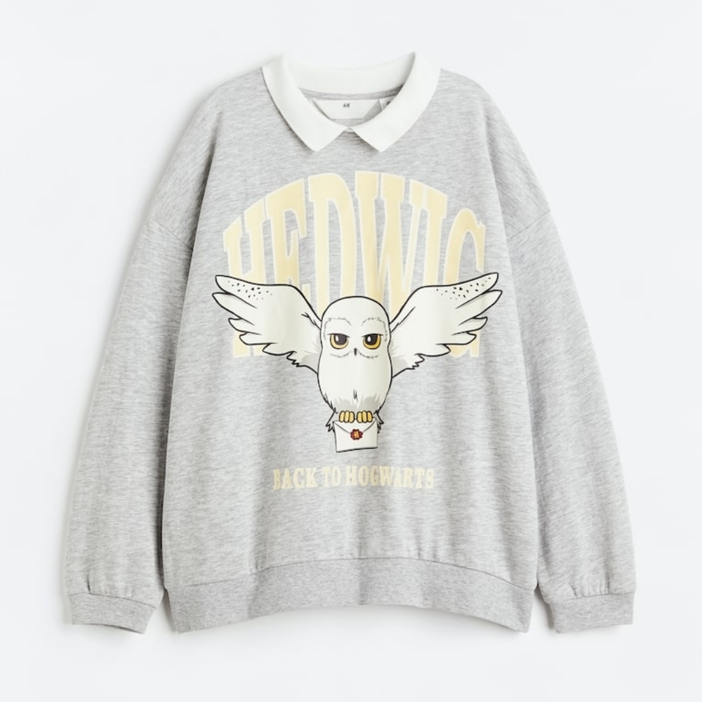 H&M Harry Potter Hedwig Collared Sweatshirt Grey Girls Size 12/14 (146/152)